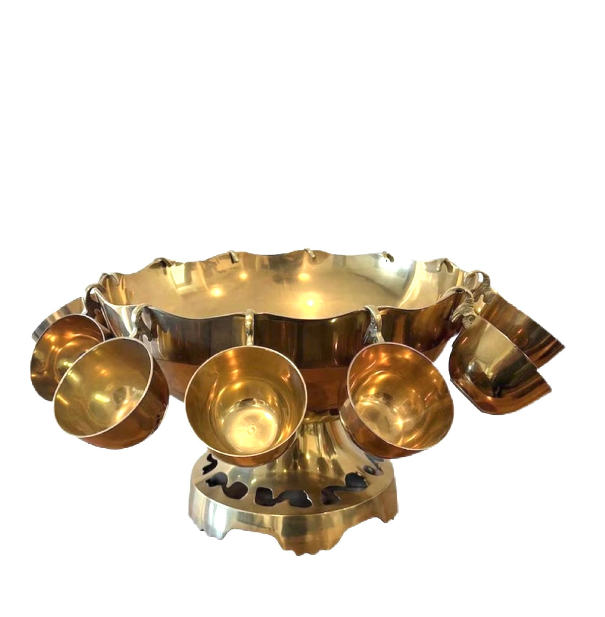 Brass Punch Bowl Set with Twelve Cups