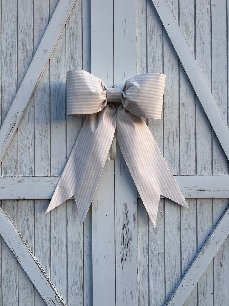 Cottage Pink & Beige Stripe Bow