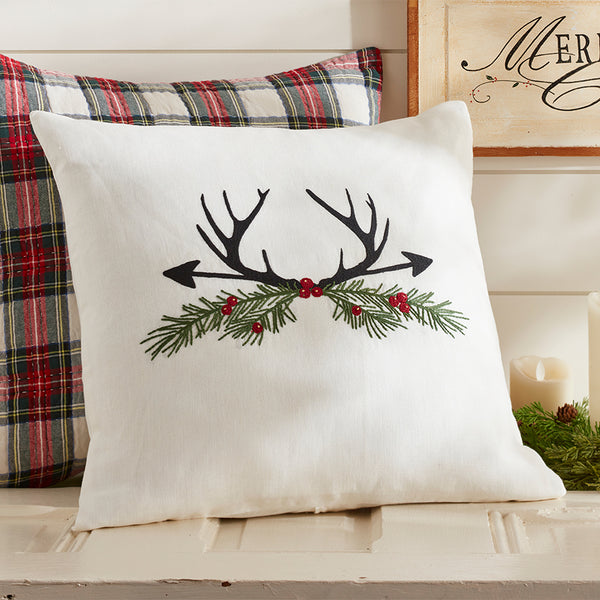 Christmas Antlers & Holly – Porch Pillow