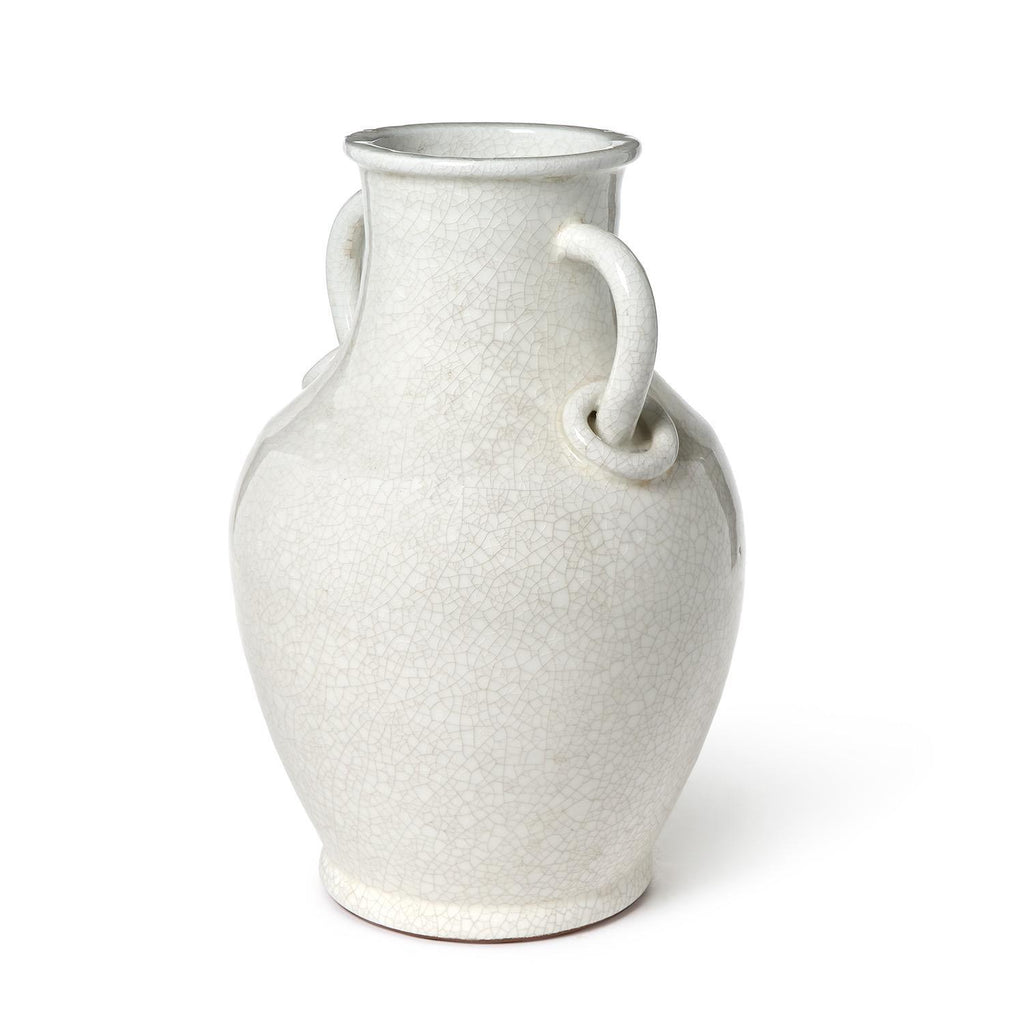 Crackled Ivory Glaze Handled Urn