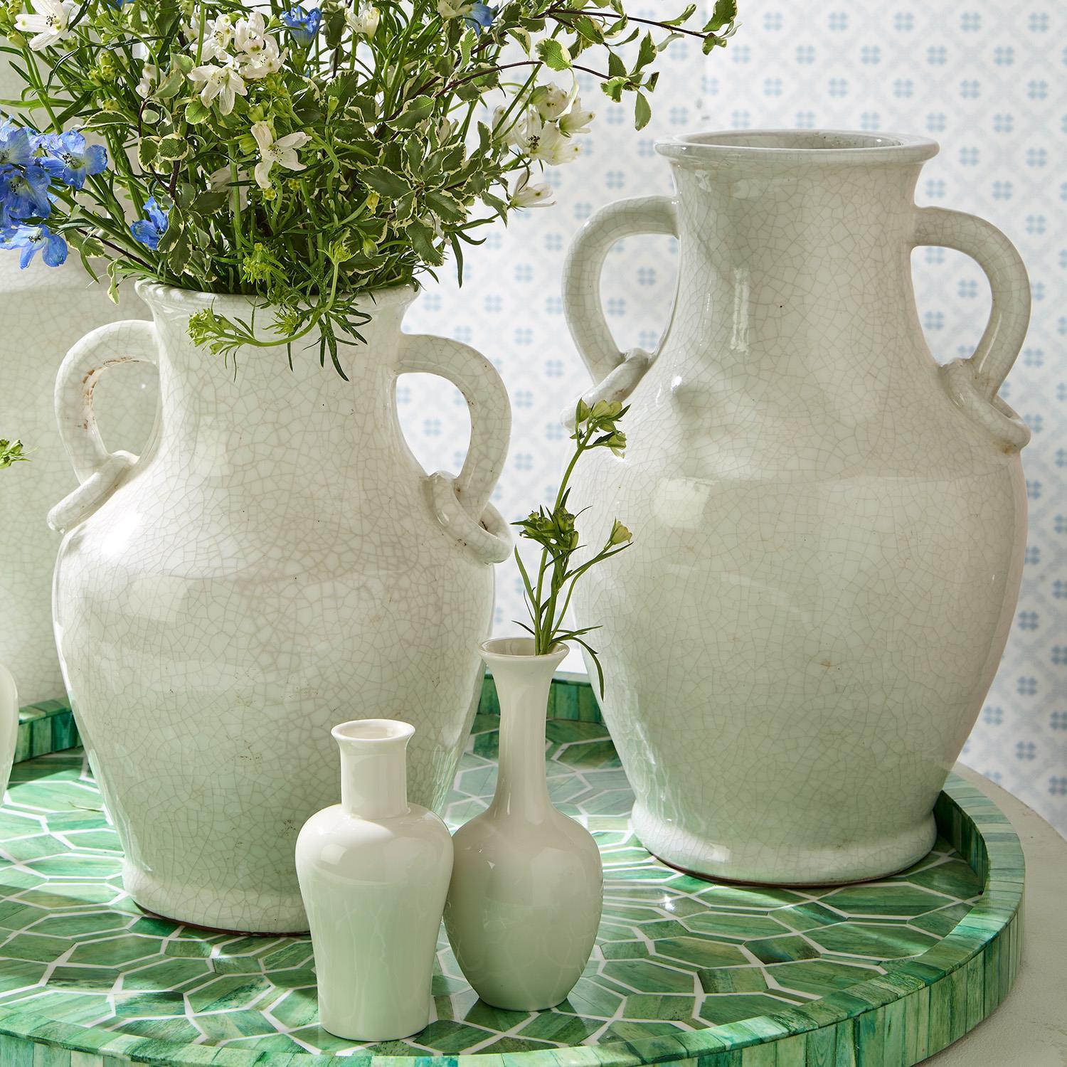 Crackled Ivory Glaze Handled Urn