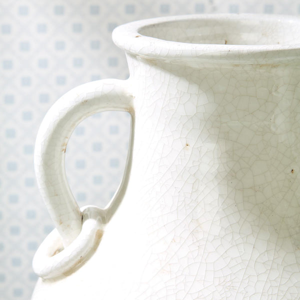 Crackled Ivory Glaze Handled Urn