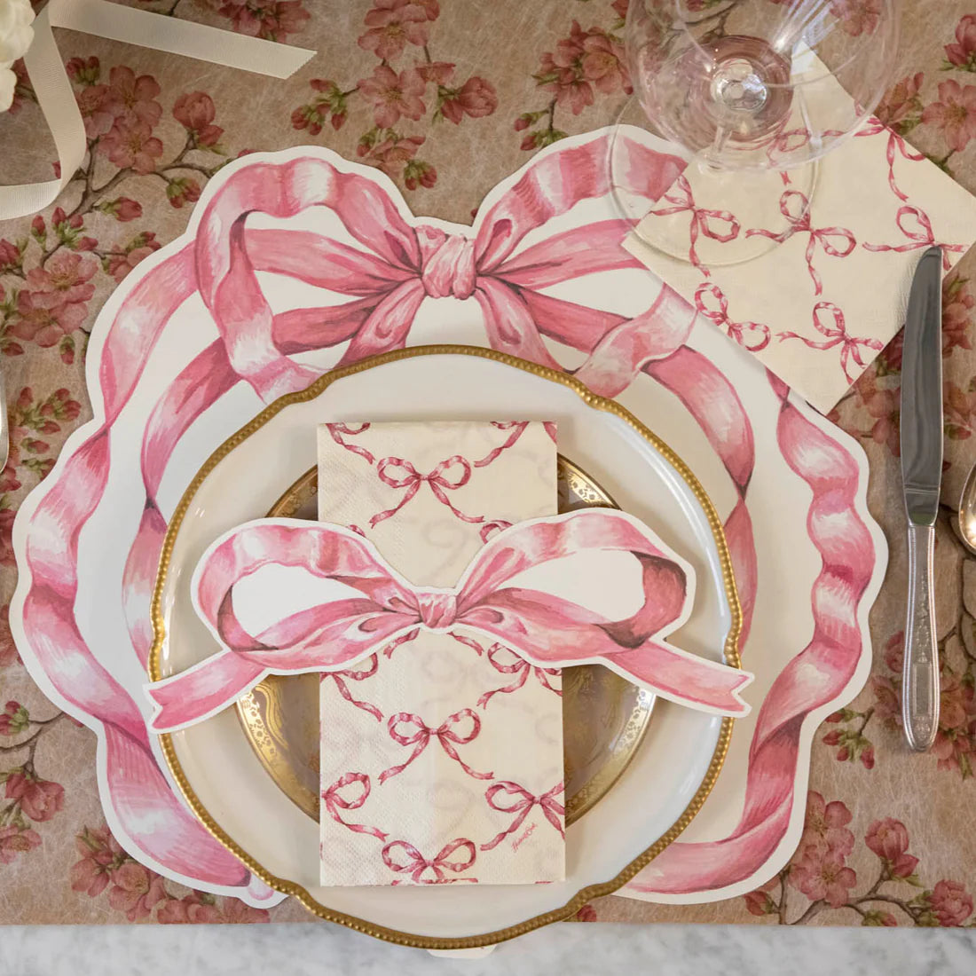 Pink Bow Lattice Guest Napkins