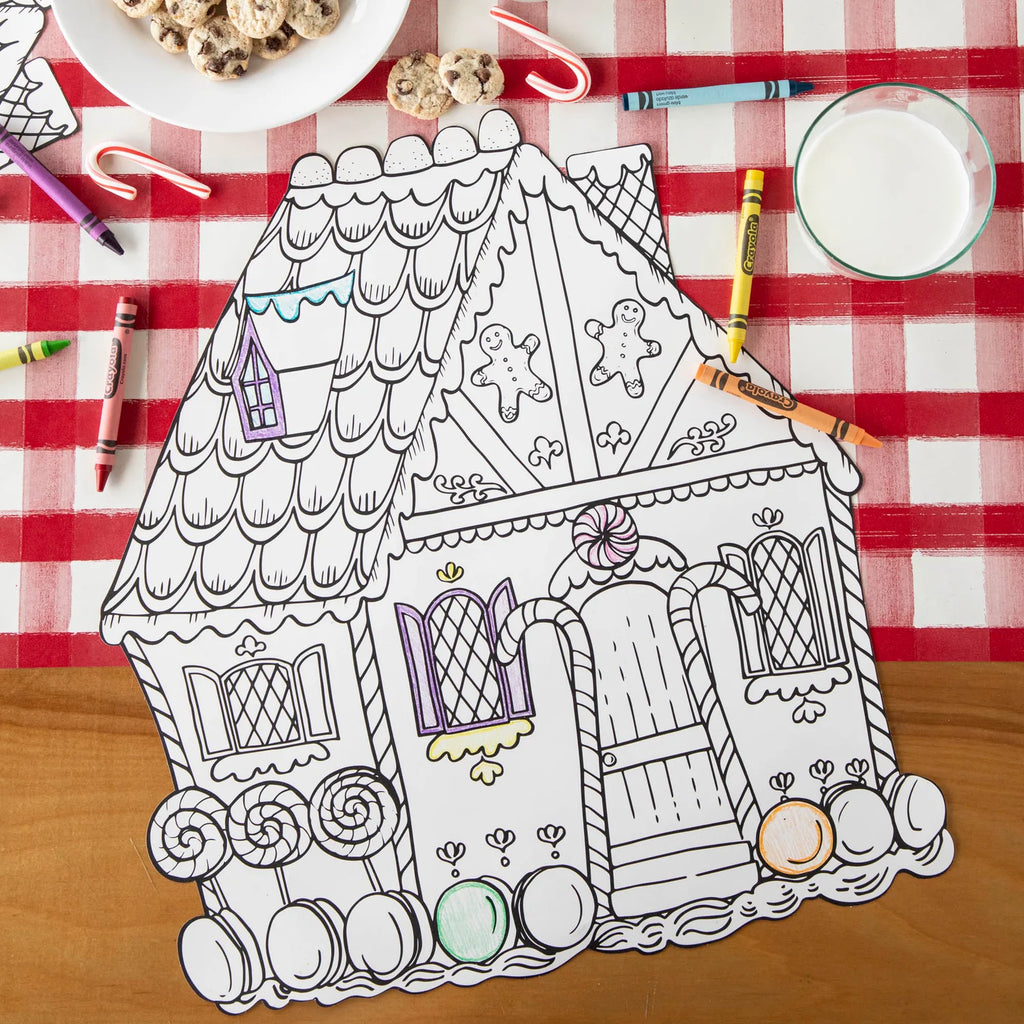 Die-cut Gingerbread House Coloring Placemats