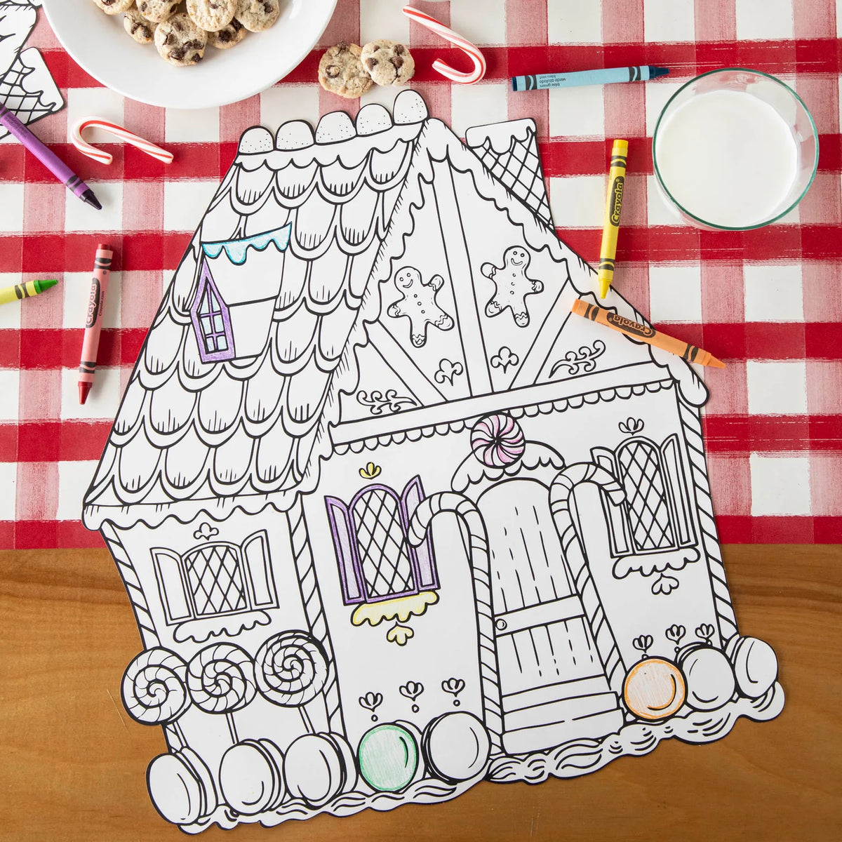 Die-cut Gingerbread House Coloring Placemats