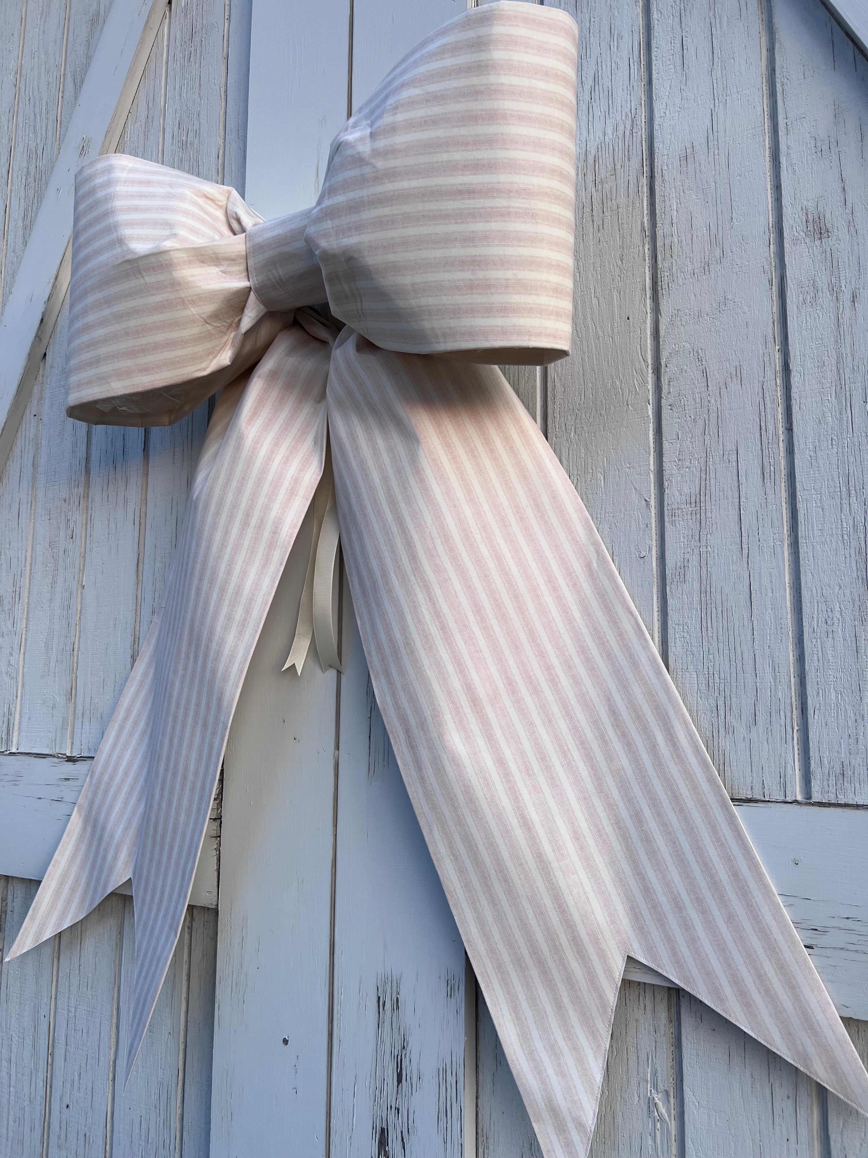 Cottage Pink & Beige Stripe Bow