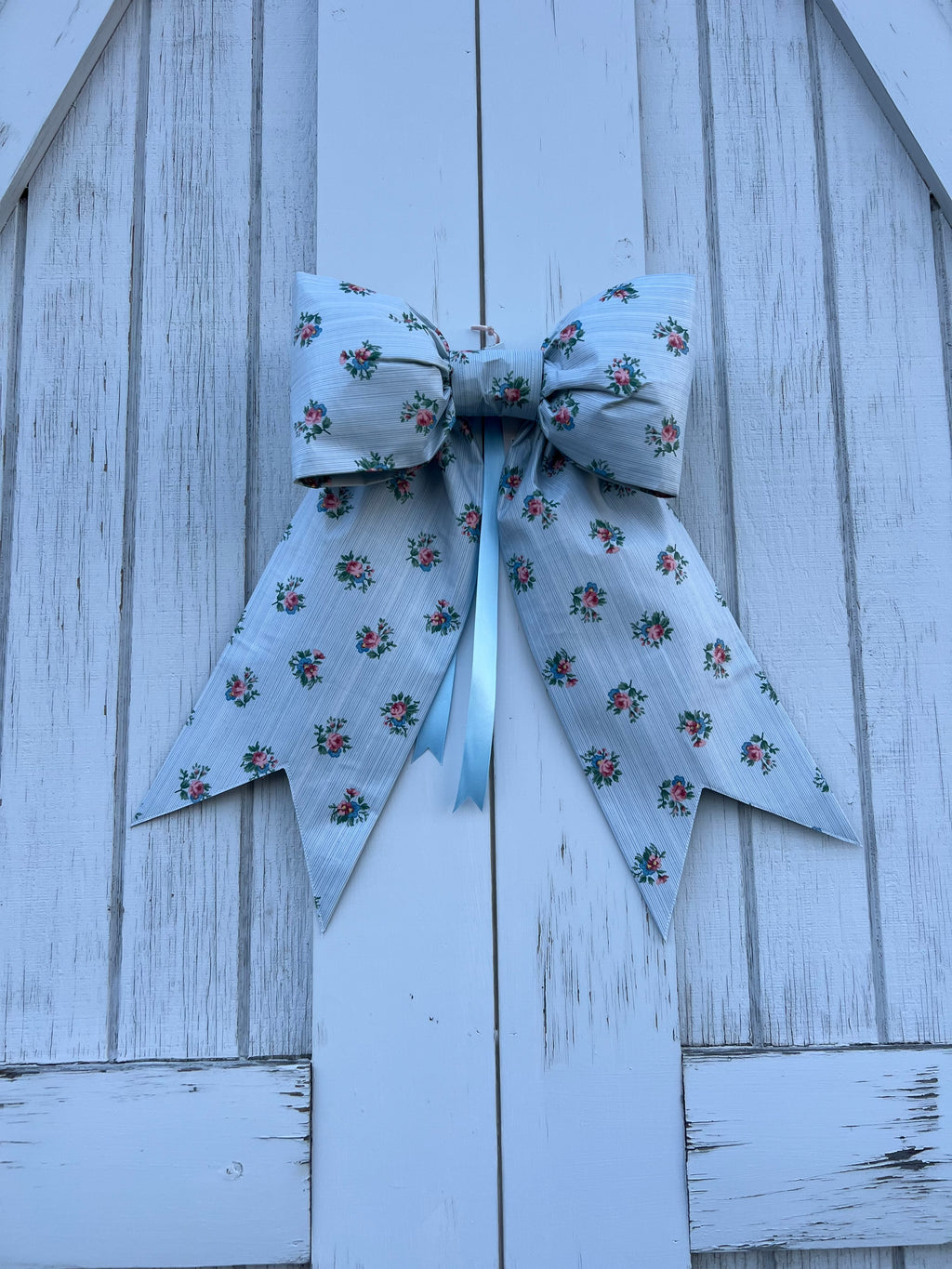Pink and Blue Floral Bow