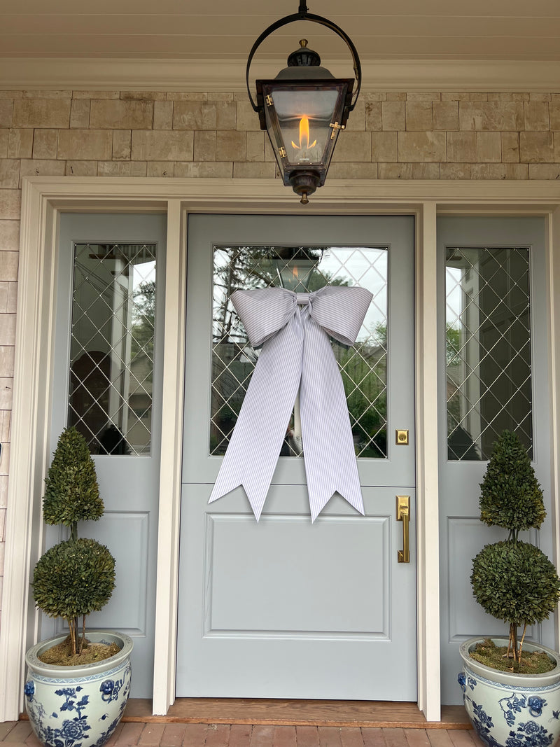Light Blue Ticking Stripe Bow