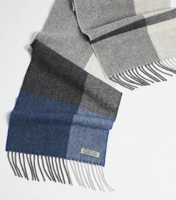 Navy Block Stripe Lambswool Scarf