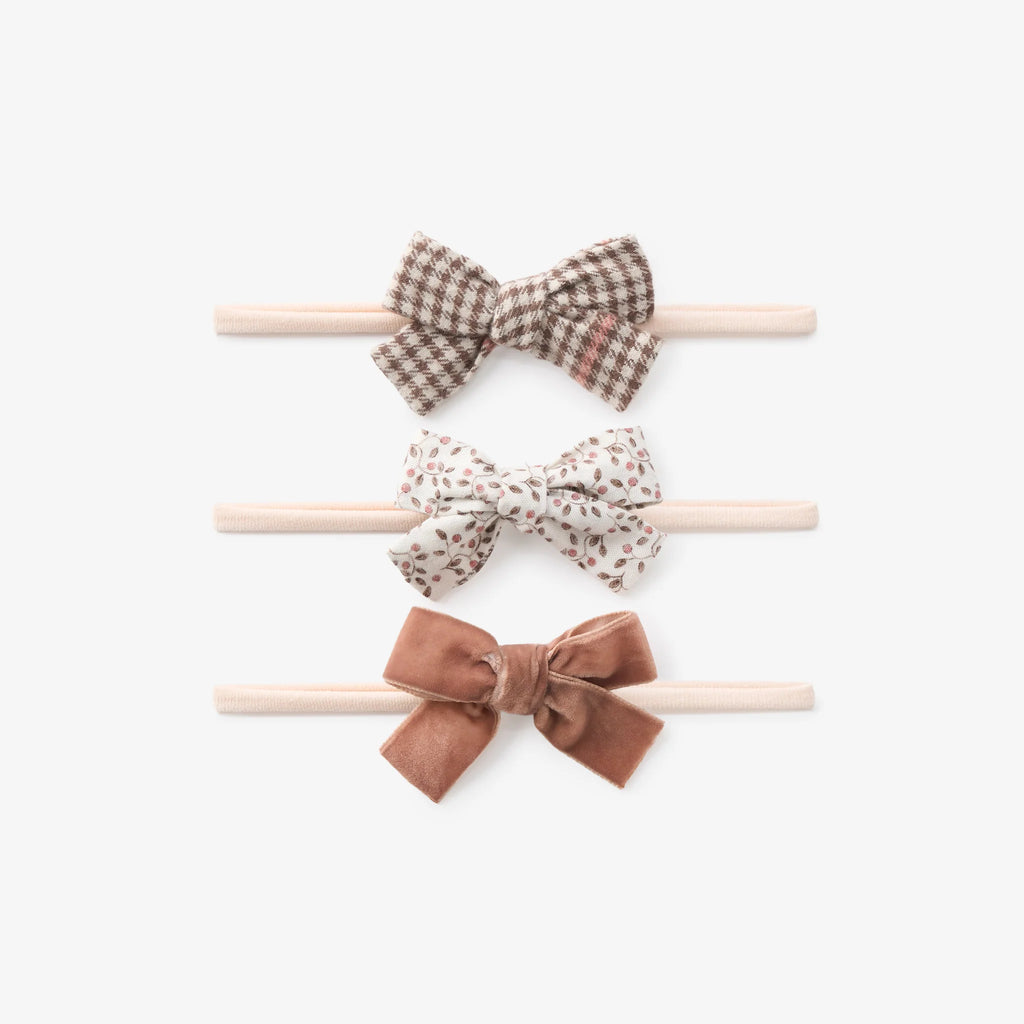 Plaid, Berry, & Velvet Bow Headband Set