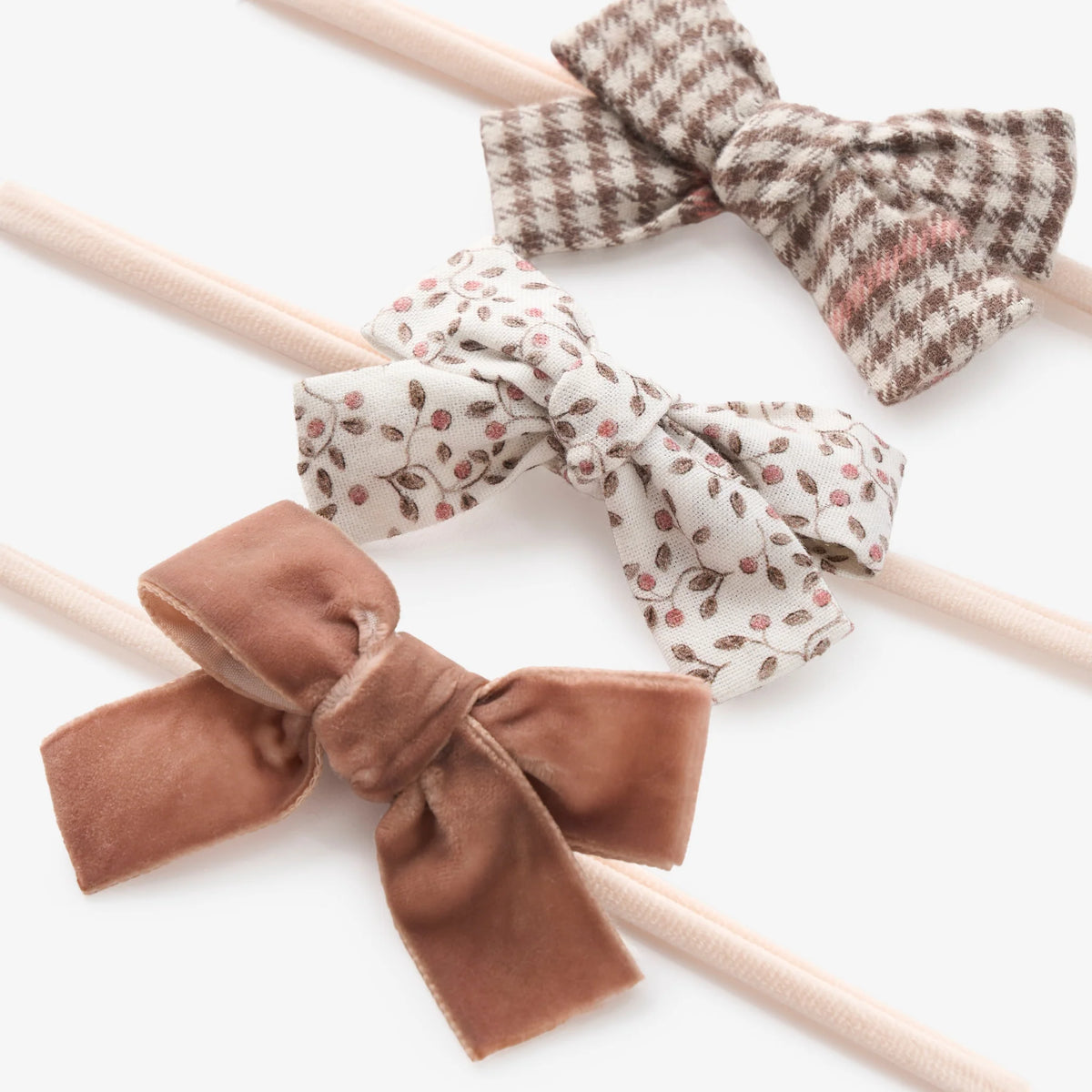 Plaid, Berry, & Velvet Bow Headband Set