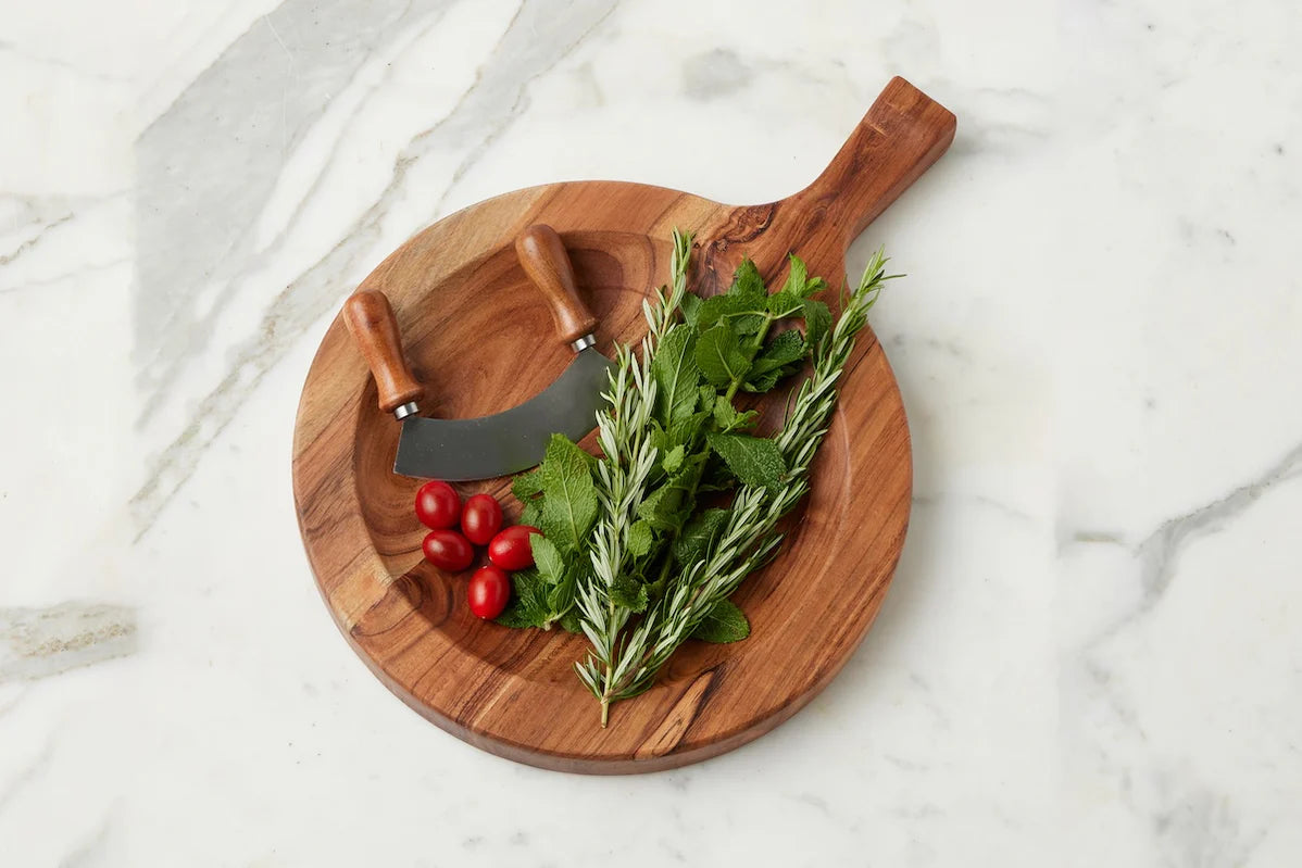 Italian Cutting Board Bowl with Mezzaluna Set