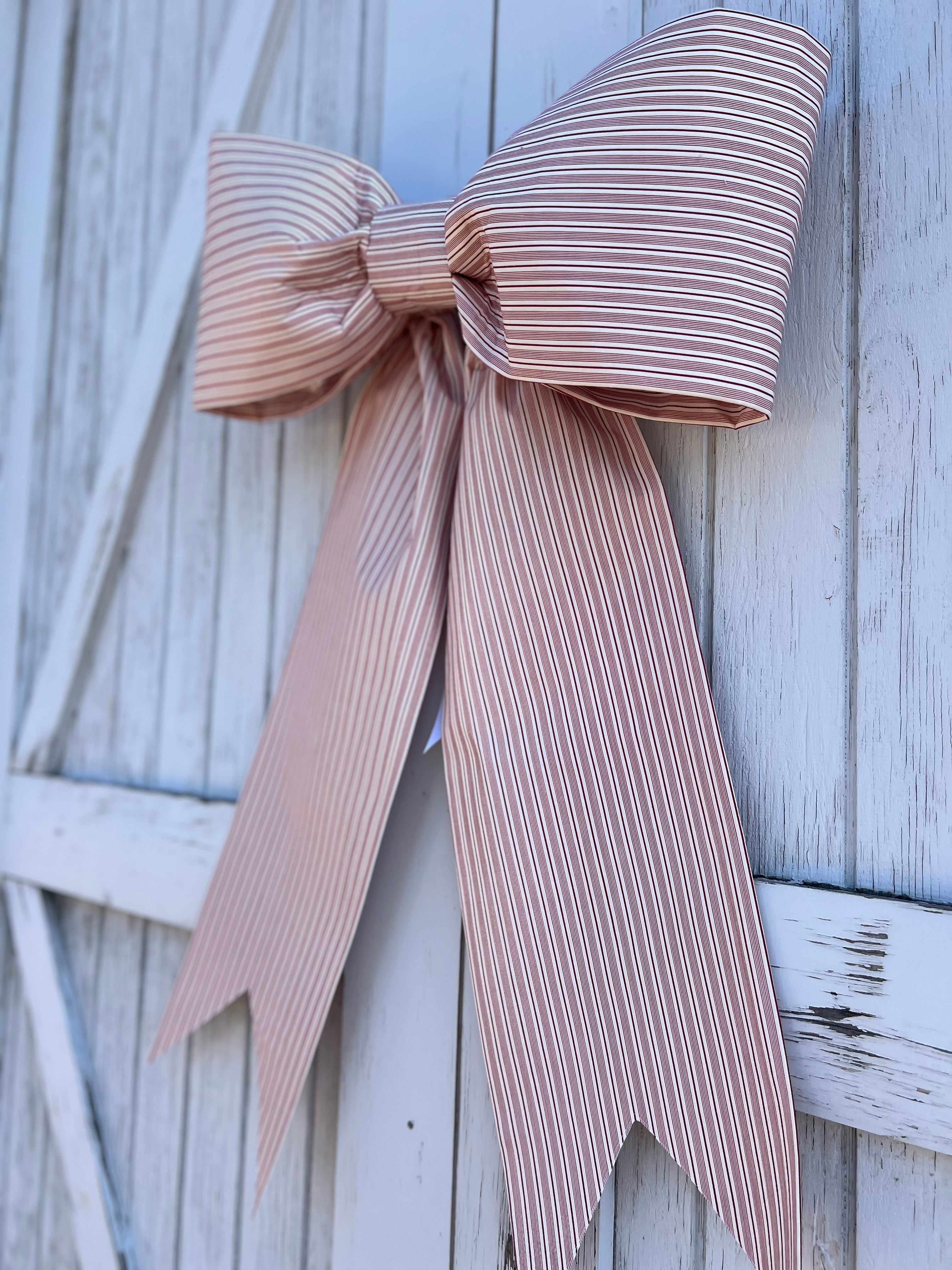 Red and White Cotton Stripe Bow