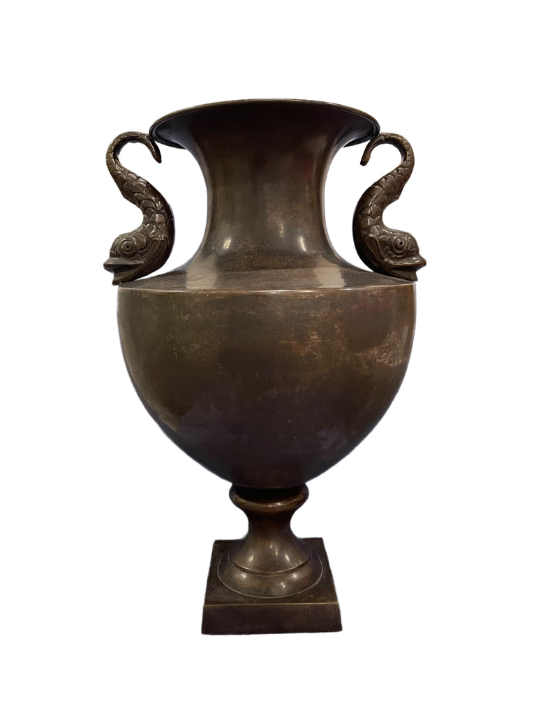 Bronze Vase with Dolphin Handle Accents