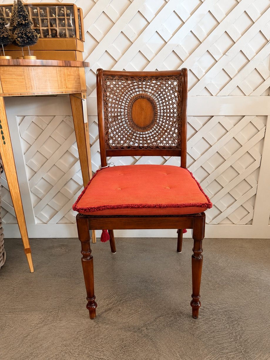 Cane Back Accent Chair with Coral Cushion