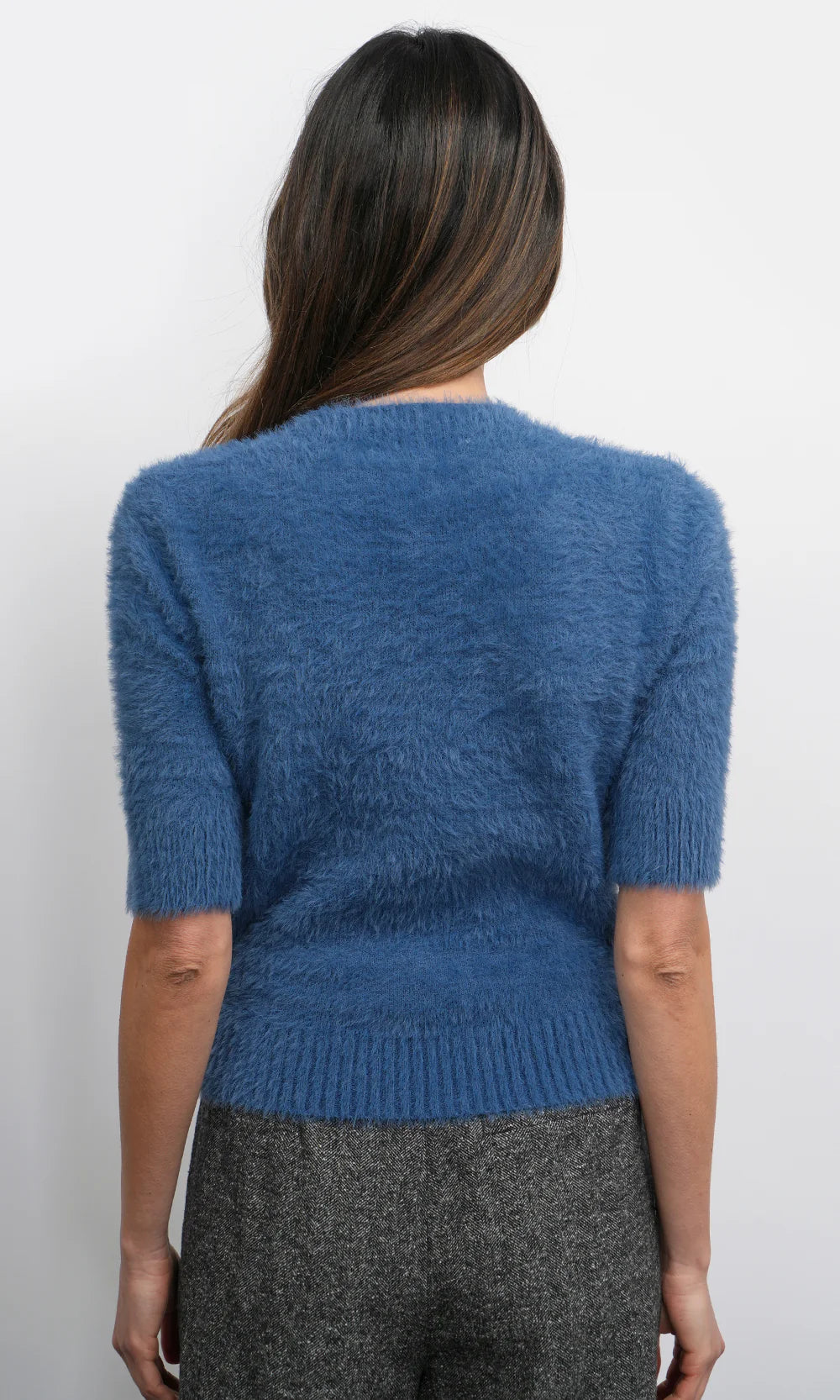 Odette Fuzzy Elbow Sleeve Knit Top