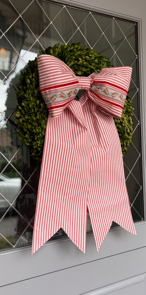 Large Red Ticking Stripe with Velvet and Floral accents