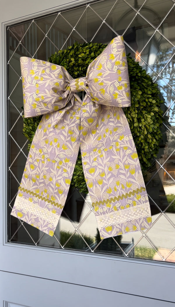Large Lilac and Citrus Bow with Ric Rac and Lace -Limited Edition