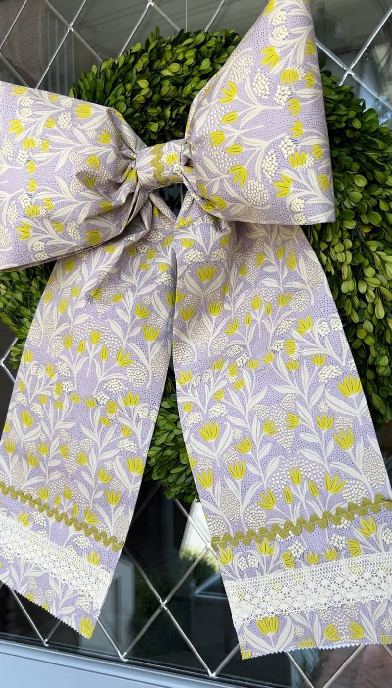 Large Lilac and Citrus Bow with Ric Rac and Lace -Limited Edition