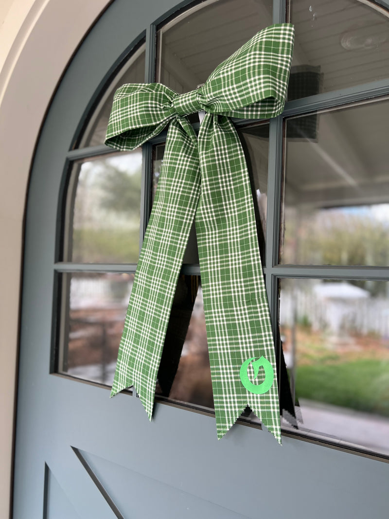 Olympus Long Green Plaid Bow with “O” detail - School Bow