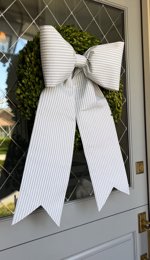Sage Ticking Stripe Large Bow- Classics Collection