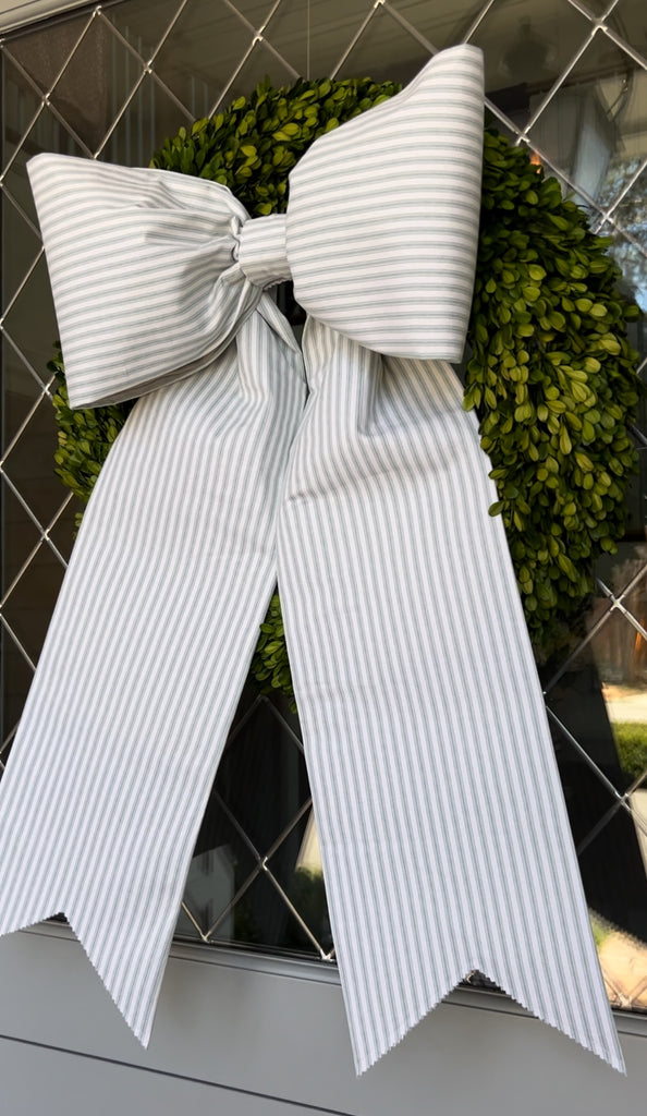 Sage Ticking Stripe Large Bow- Classics Collection