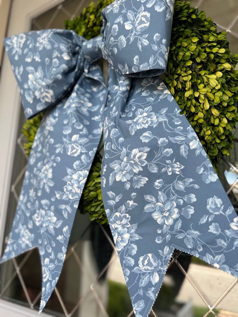 Large Blue and White Floral Bow- Limited Edition