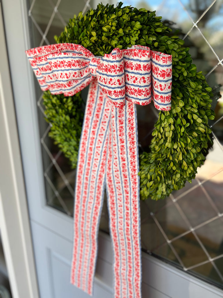 Memorial Day- Red and Blue with Cherries Double Bow