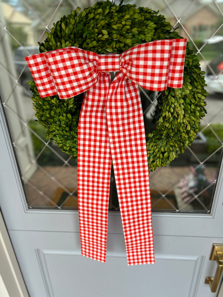 Red Gingham Double Bow with Long Tails