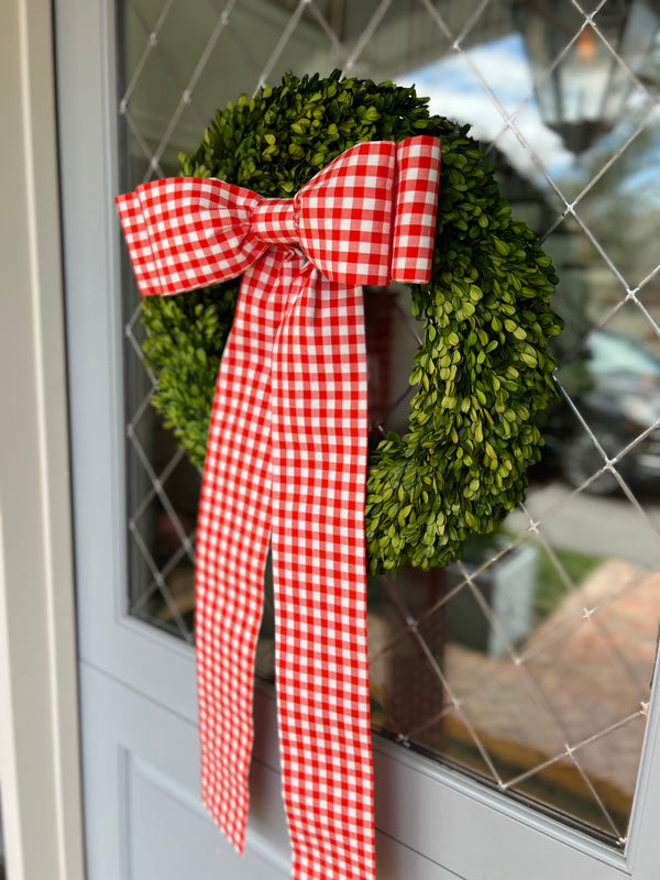 Red Gingham Double Bow with Long Tails