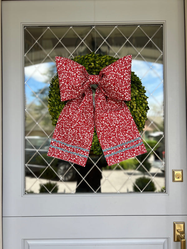 Memorial Day Large Red Bow with White Floral and Ric Rac Detail