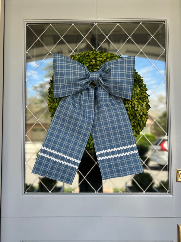 Large Blue Windowpane Bow with Ric Rac Detail - Limited Edition
