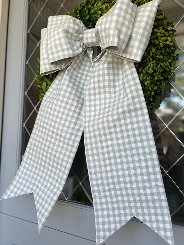 Sage Gingham Double Bow- Long Tails