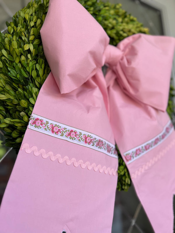 Pink Large Bow with Floral and Ric Rac trim