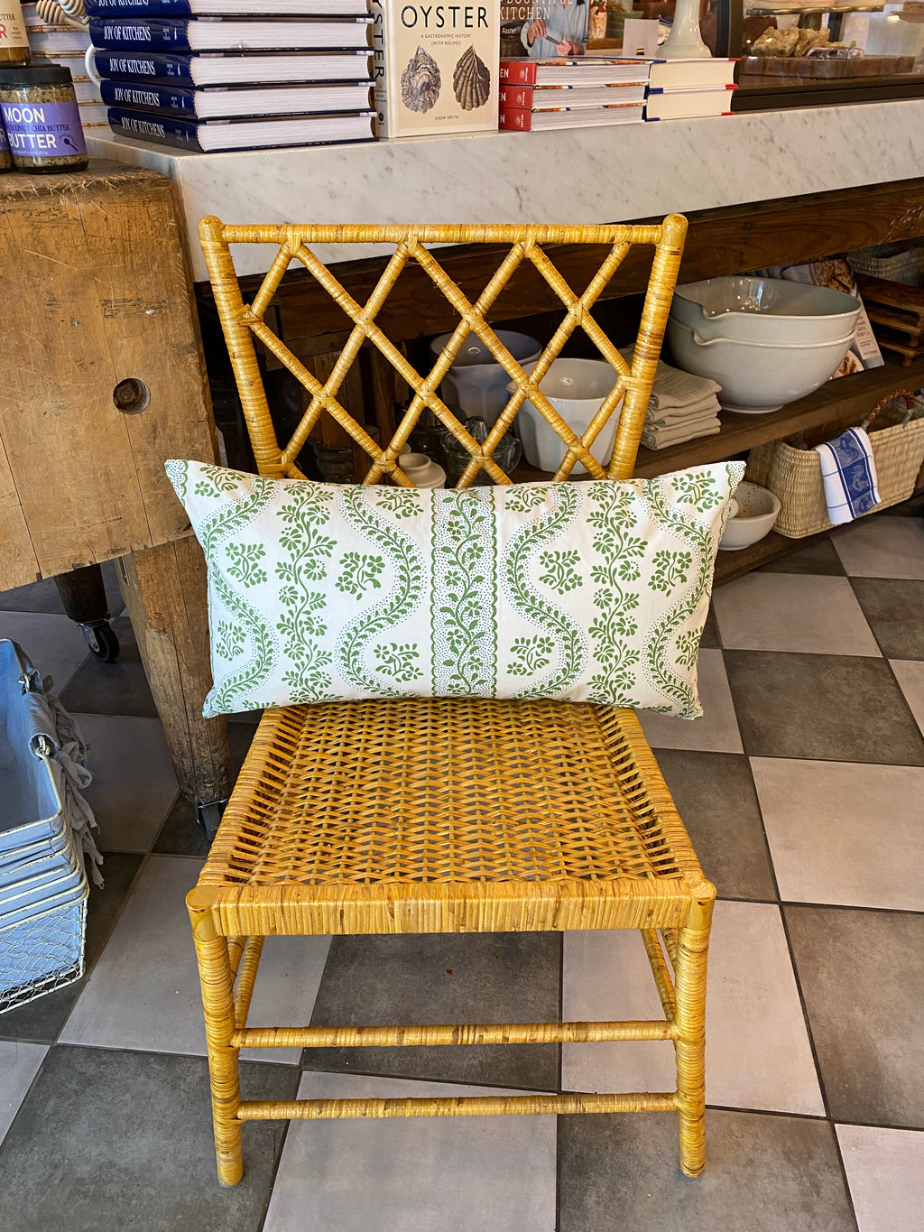 Green Trellis Floral Lumbar Pillow