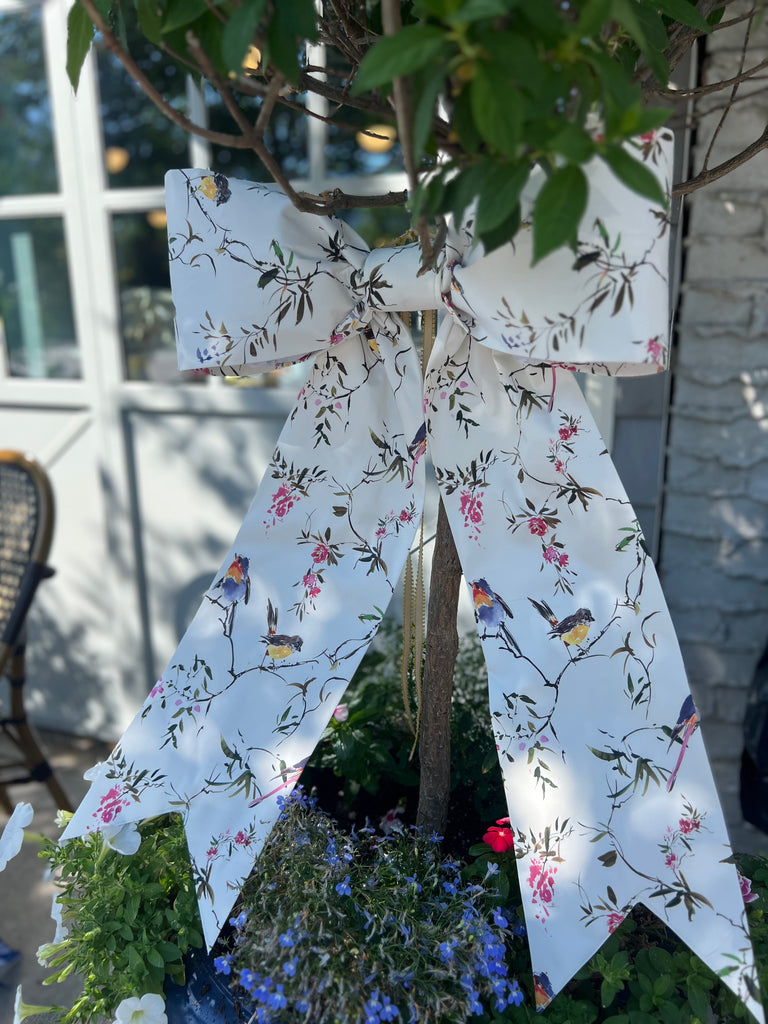 Bird and Flower Designer Fabric Wreath Bow