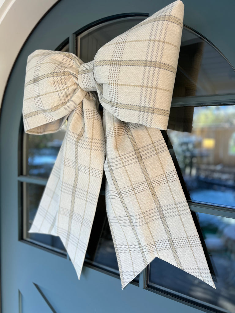 Cream Plaid Bow