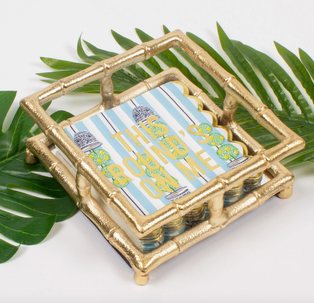 Gold Bamboo Cocktail Napkin Tray