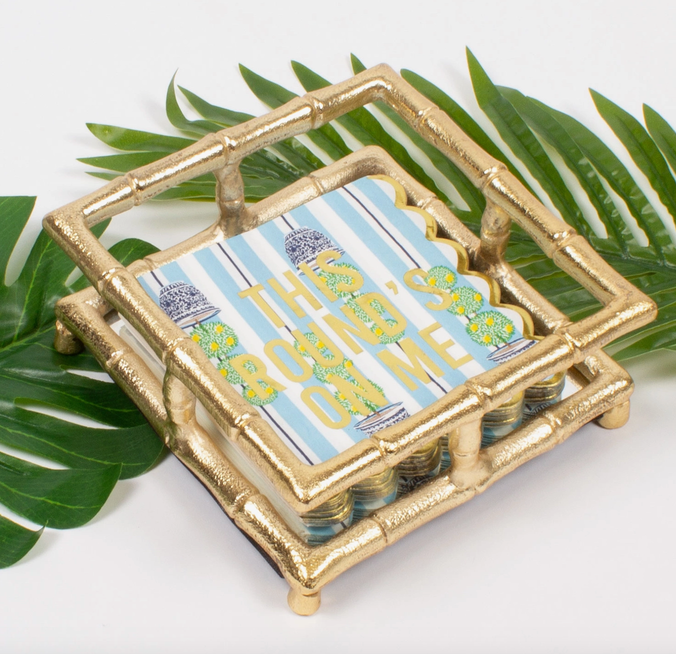 Gold Bamboo Cocktail Napkin Tray