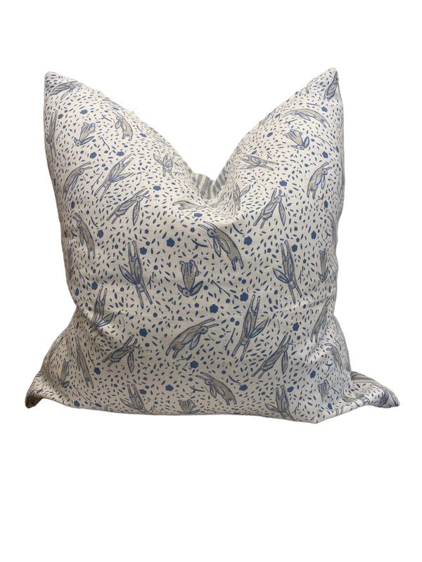 Mathis Ticking Stripe/ Rabbit Print Custom Pillow