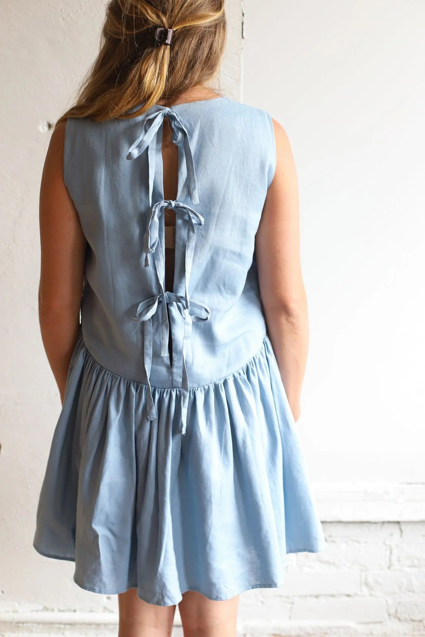 Drop-Waist Back Tie Detail Flared Mini Dress