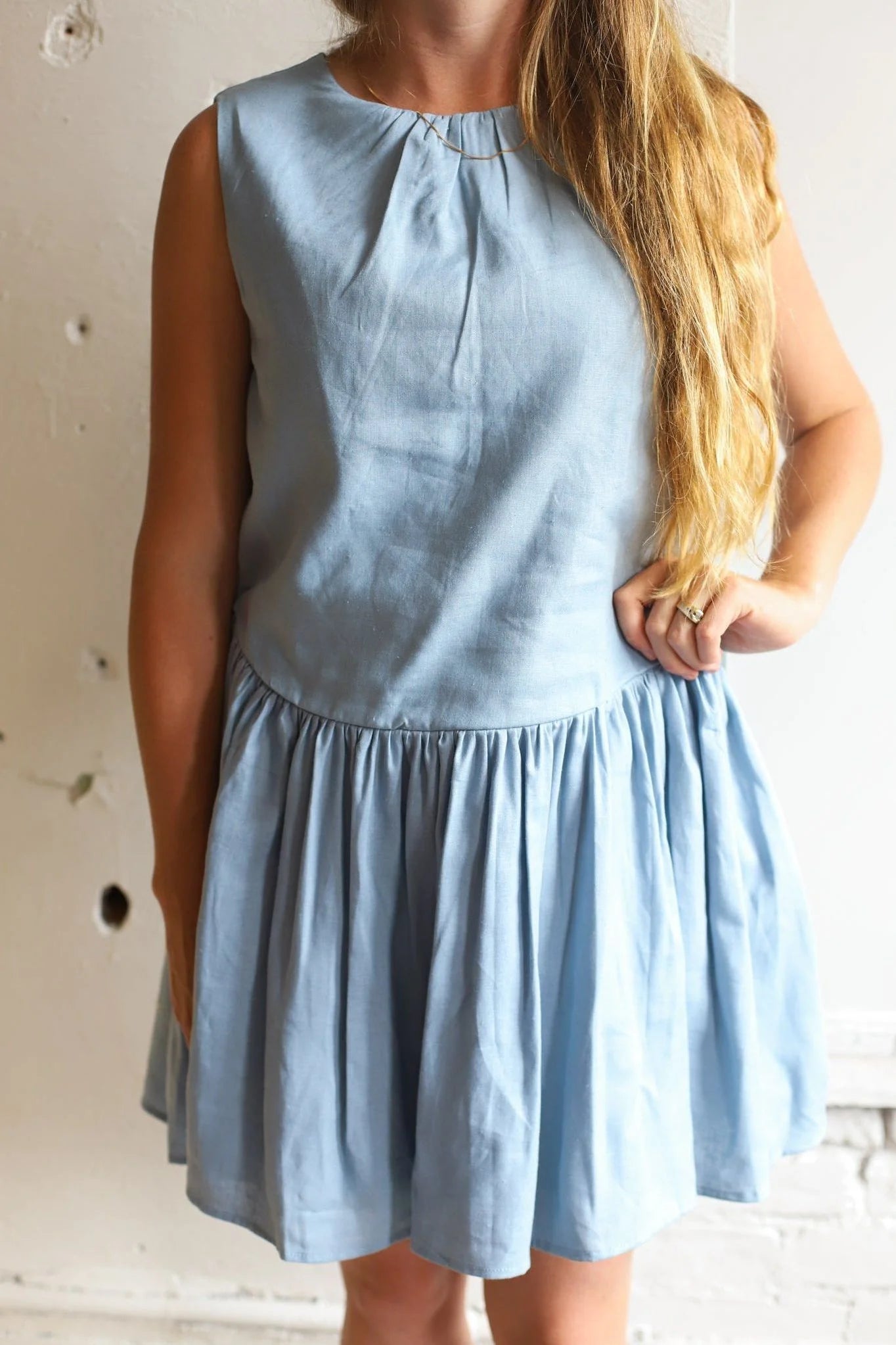 Drop-Waist Back Tie Detail Flared Mini Dress