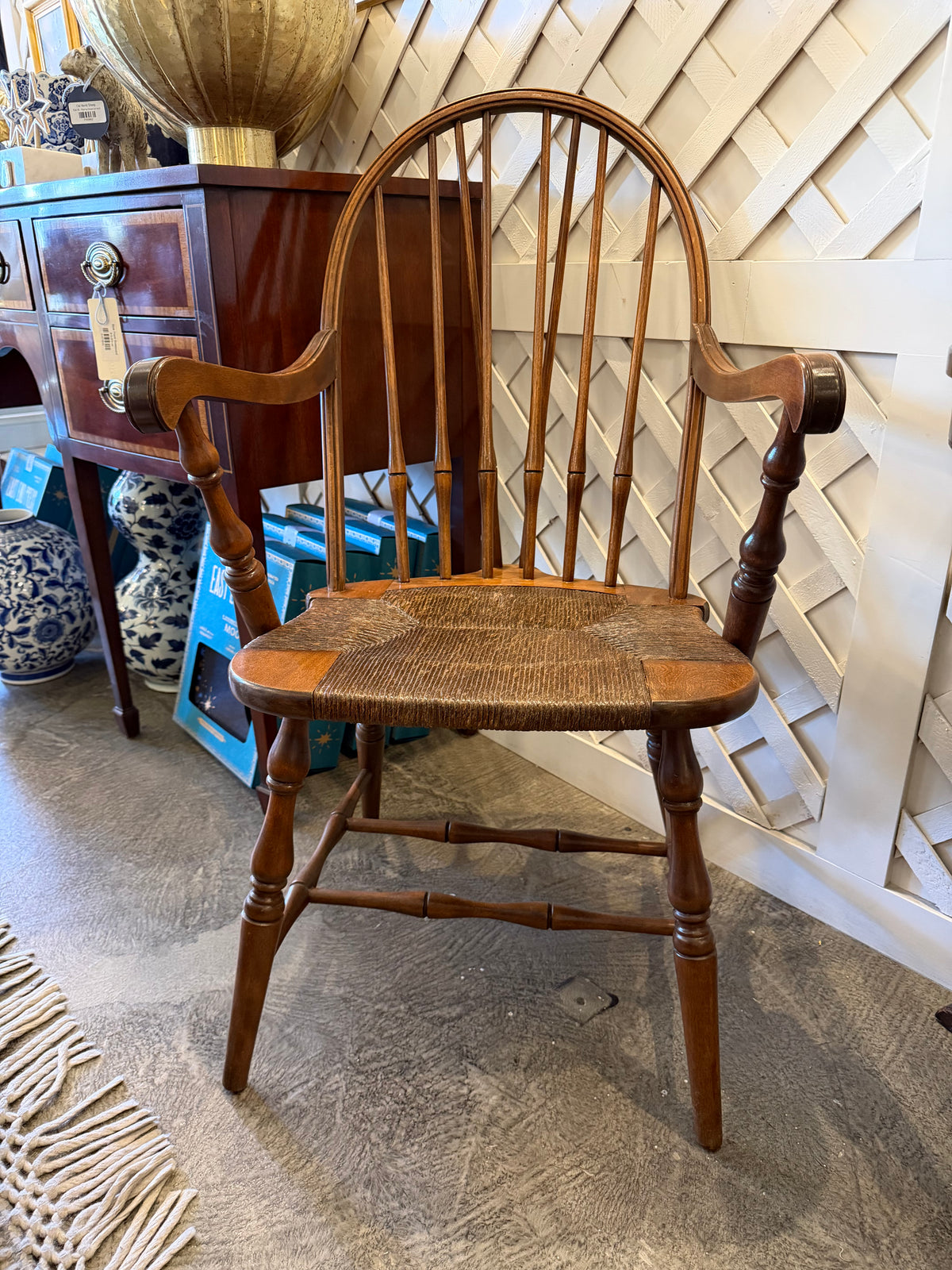 Antique Windsor Oak Wood Arm Chair