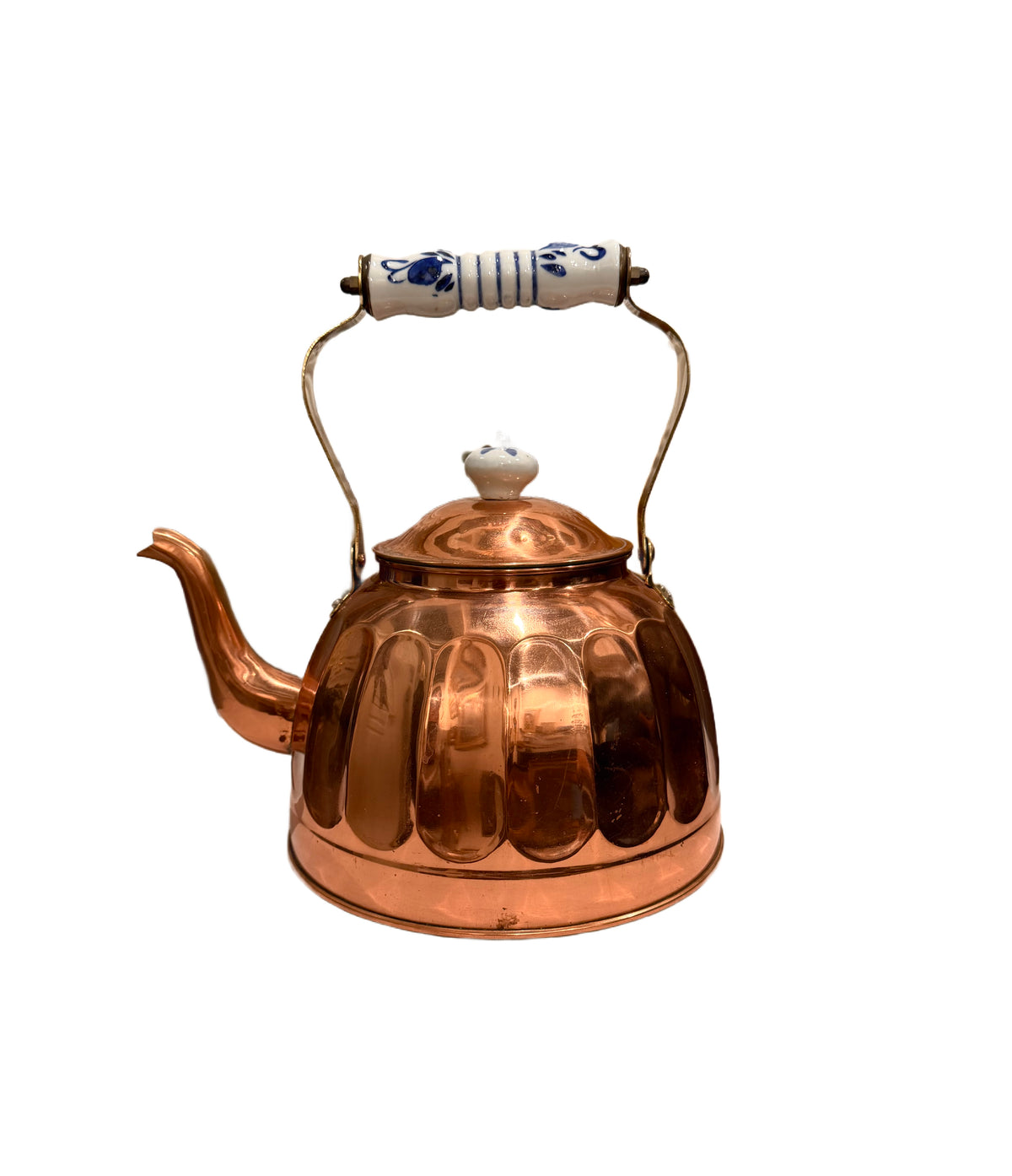 Copper Teapot with Blue & White Porcelain