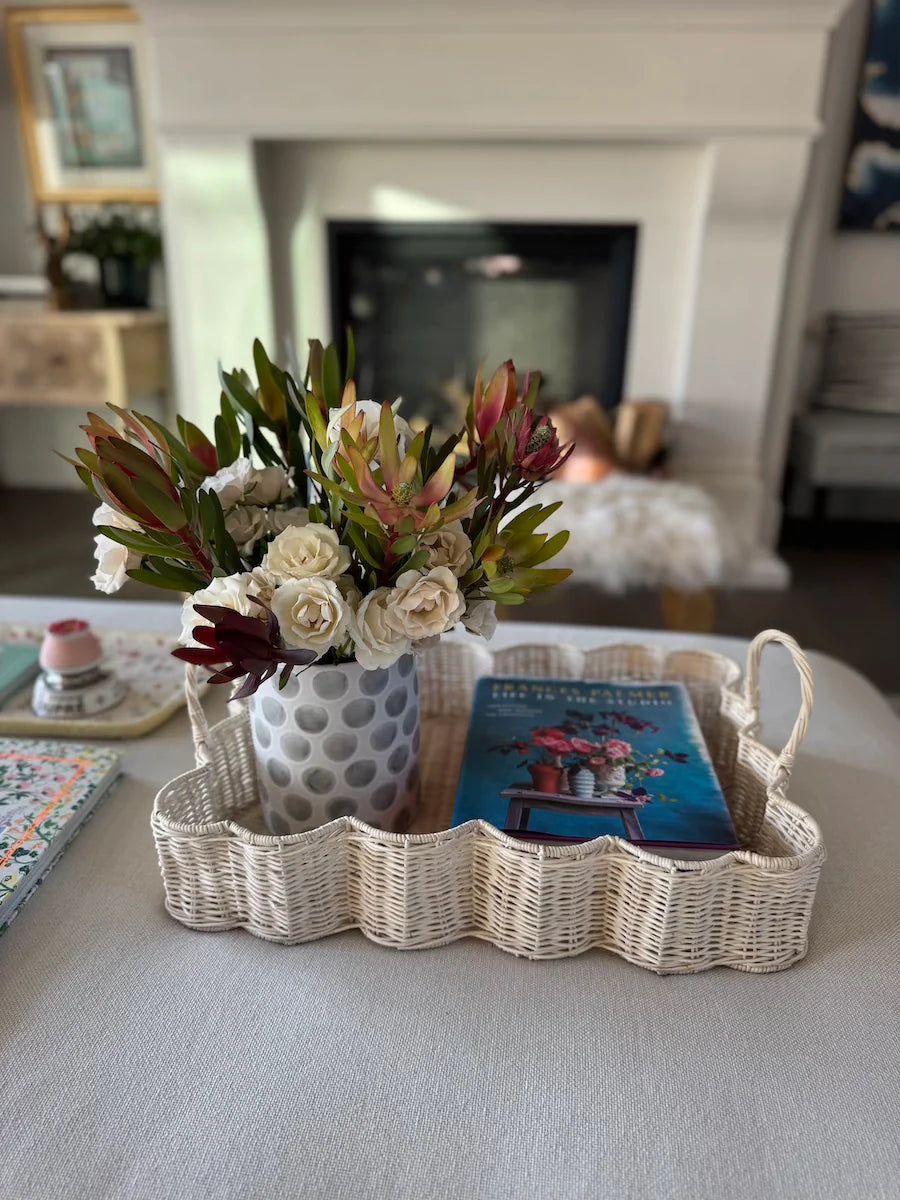Scalloped Rattan Basket w/ handle