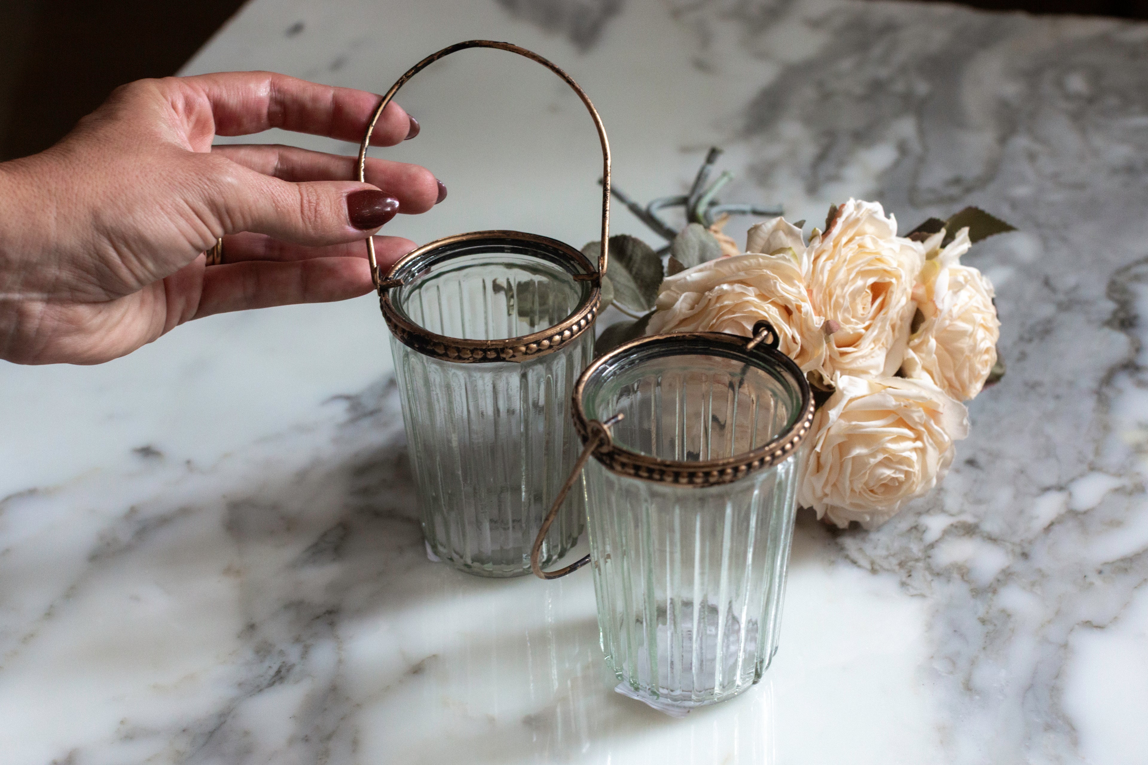 Fez Votive with Handle Ribbed 4"