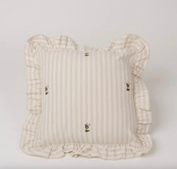 Tan Striped Embroidered Pillow