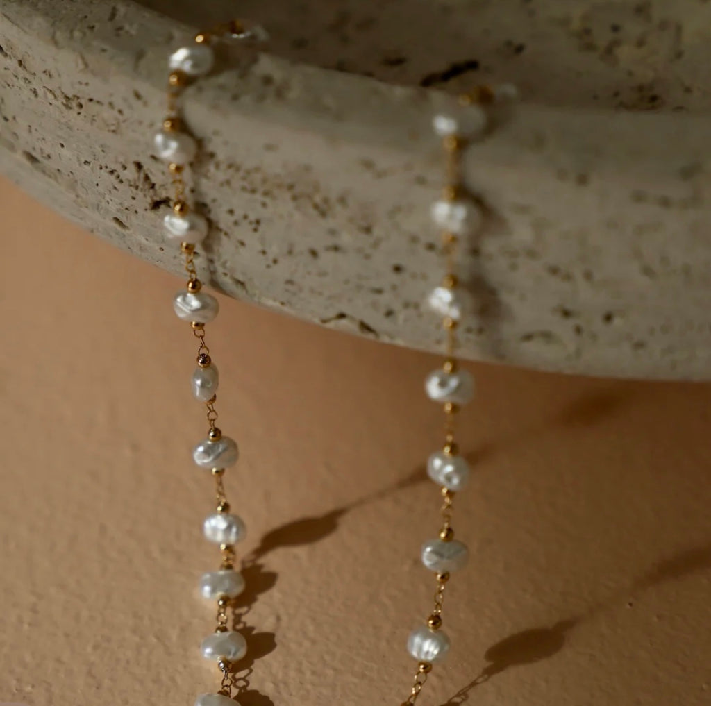 Nugget Pearl Station Necklace