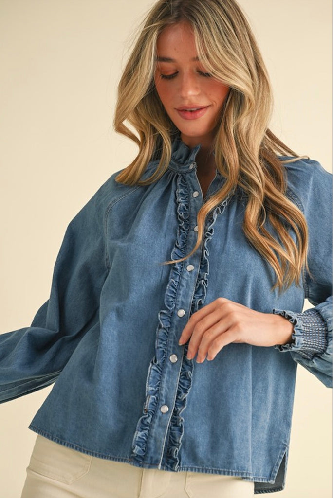 Merci, Denim Button Down Top