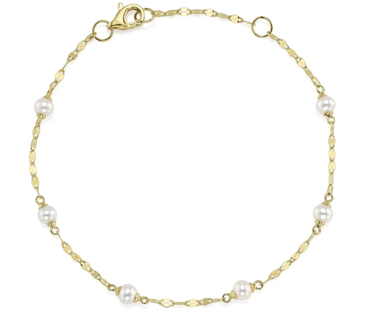 Mirror Link Round Pearl Station Alternating Bracelet
